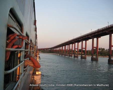 a train passes from over a bridge leaving rameswaram behind