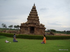 Shore Temple and Devotees. Mahabalipuram india stone carving monolith temples
